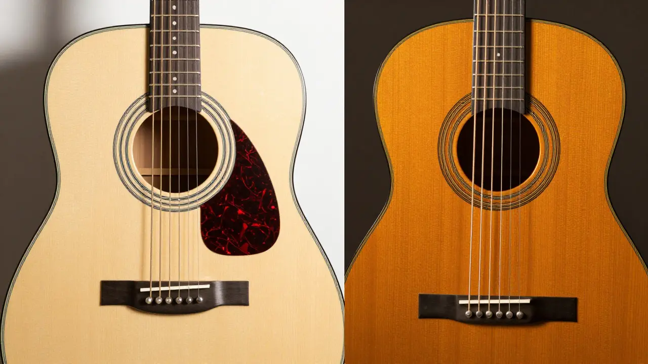 Comparison of a steel-string Dreadnought guitar and a nylon-string Classical guitar