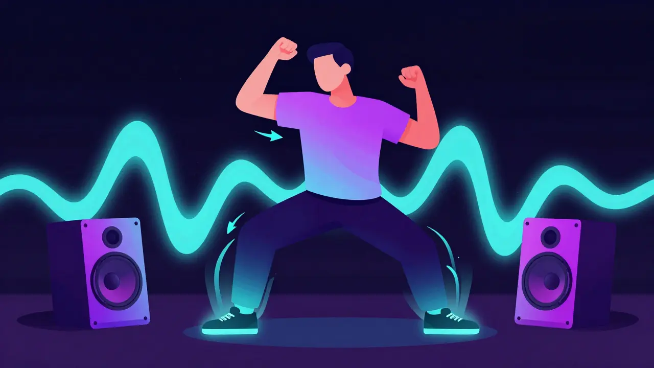 Illustration of body mechanics for dubstep dancing and bass response